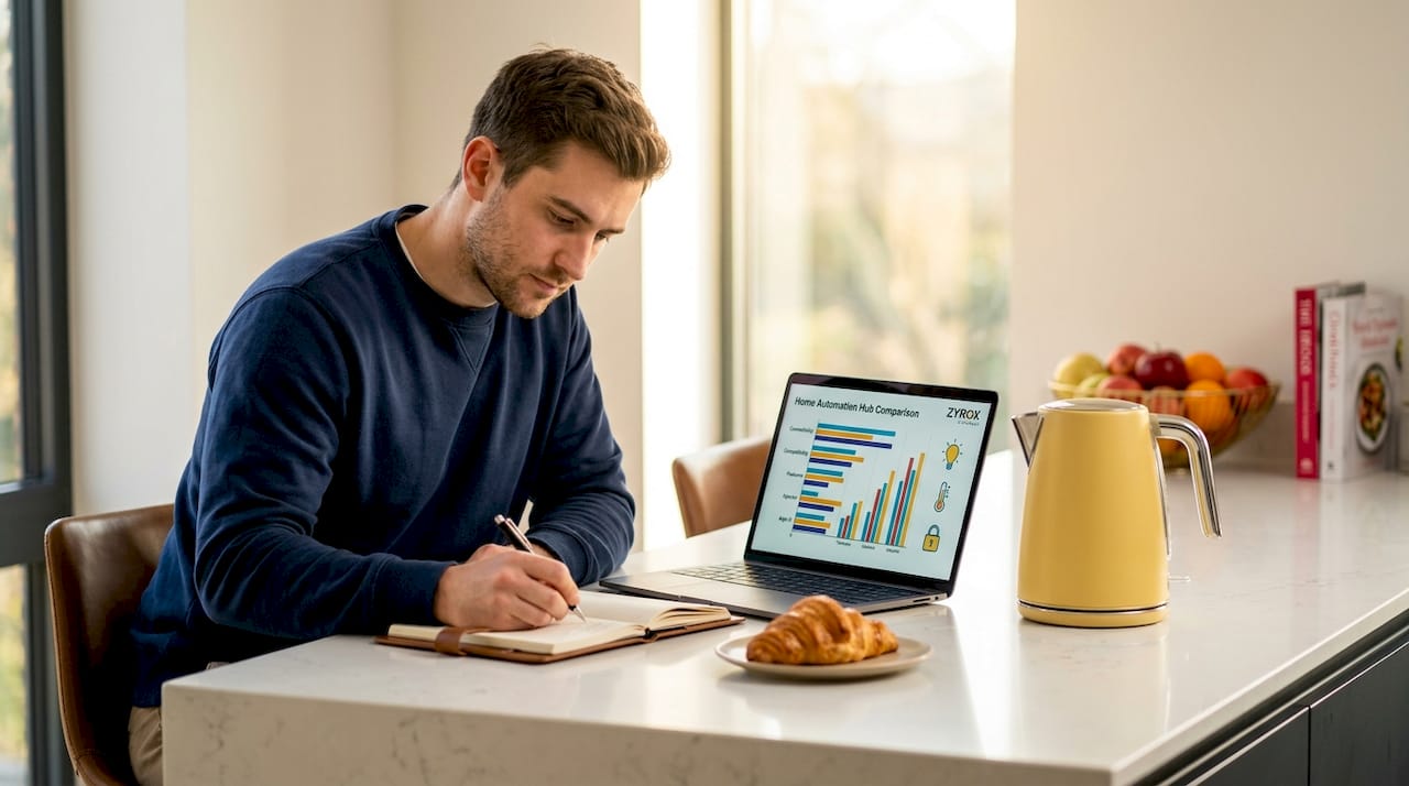 Man writing notes to compare gadget gift bundles