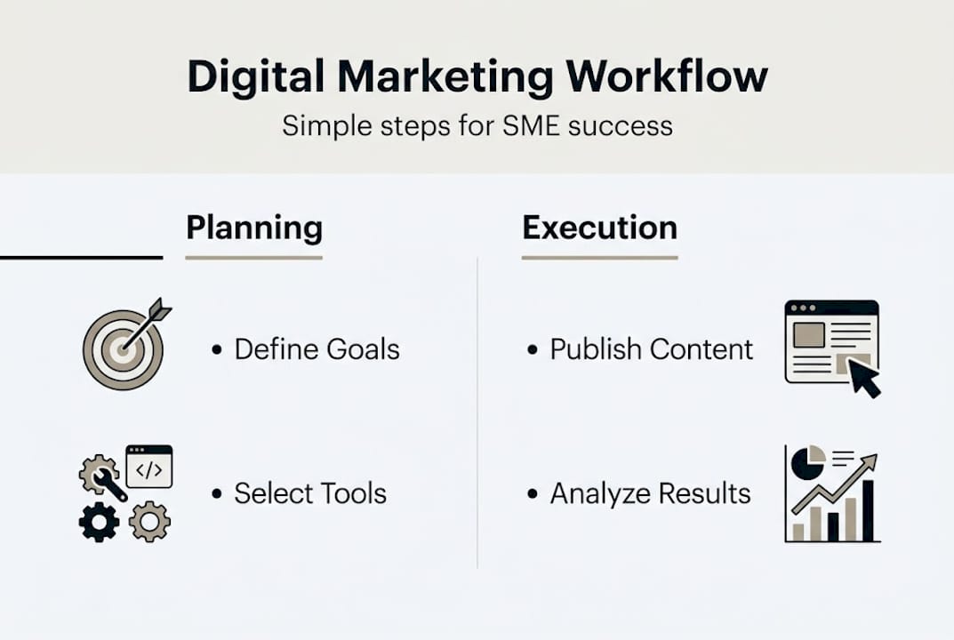 Infographic of digital marketing workflow steps