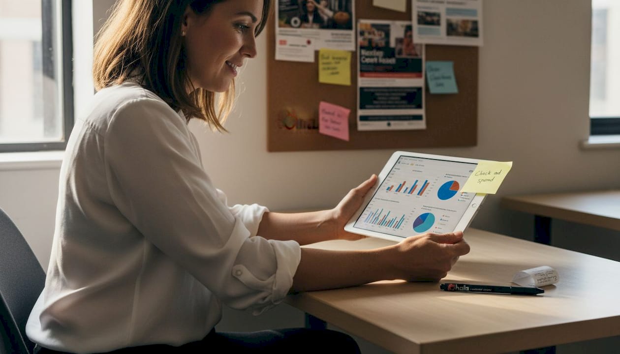 SME owner checking social media marketing analytics