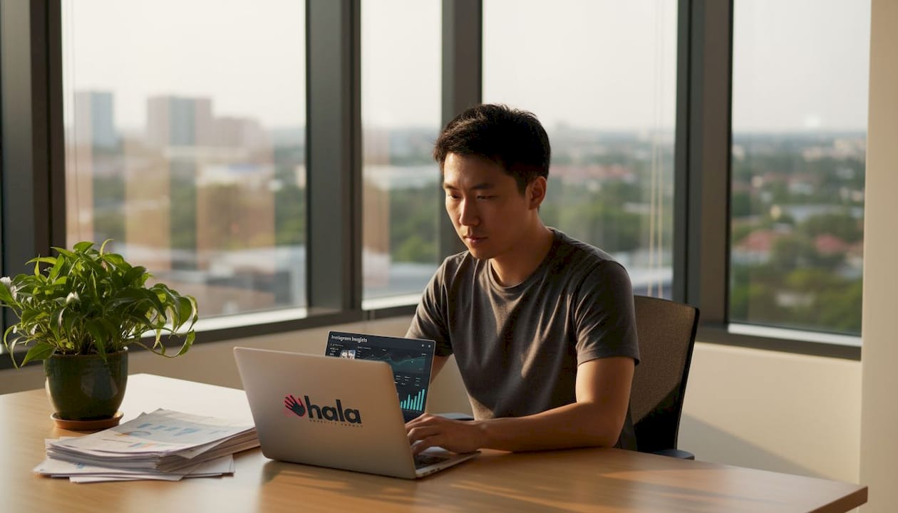 Team member reviewing social analytics data