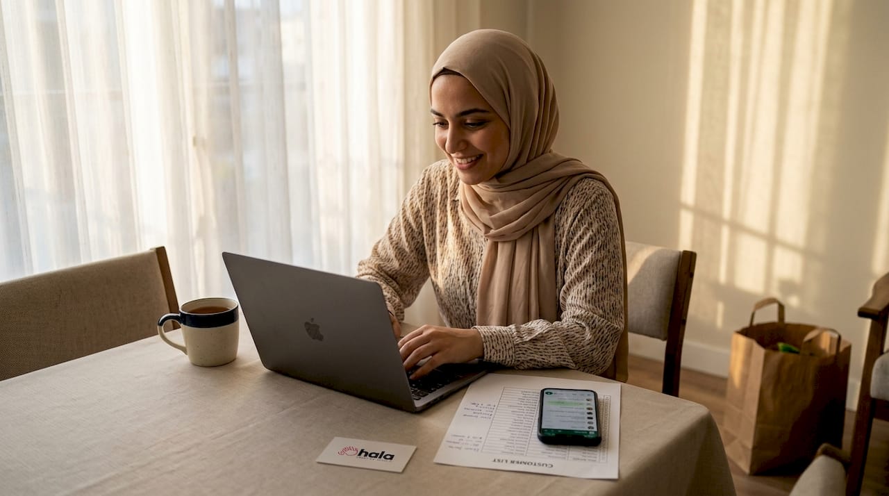 Businesswoman sending personalized emails at home