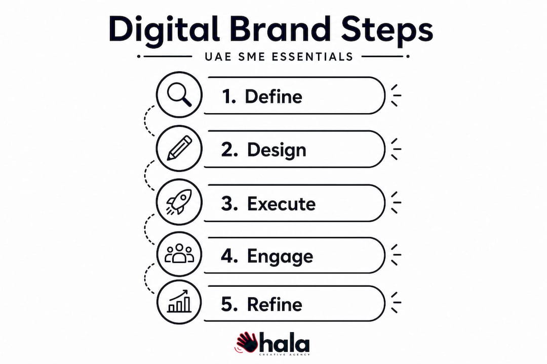 Infographic showing five essential digital branding steps