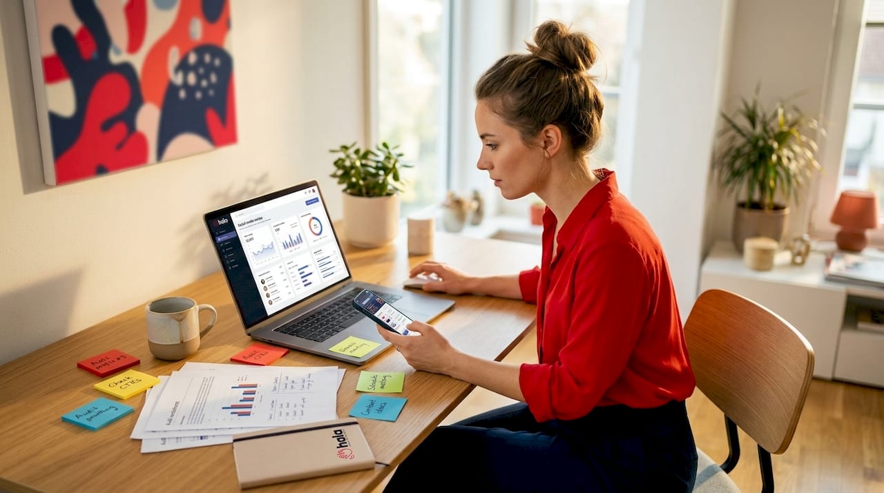 Manager auditing social media profile