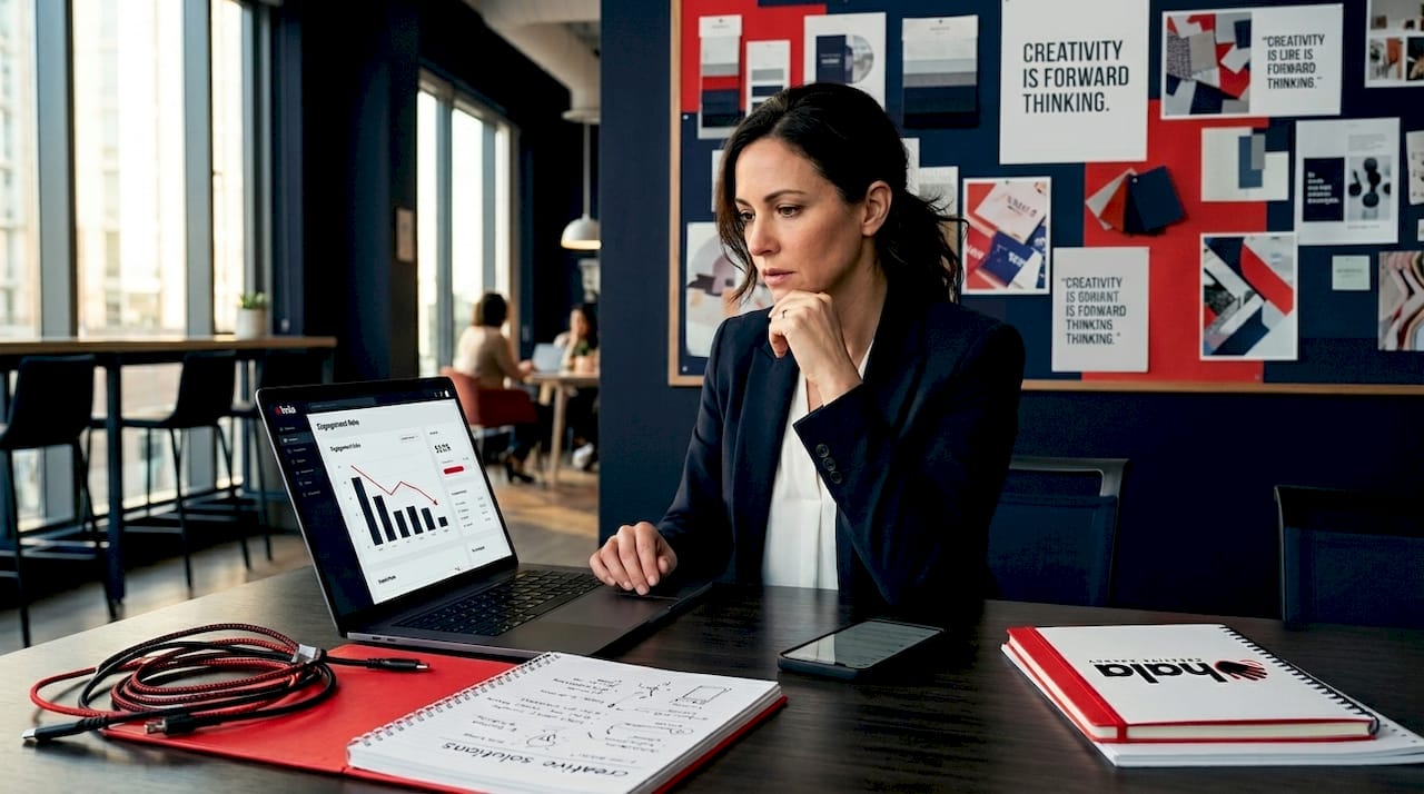 Concerned business owner reviewing brand performance