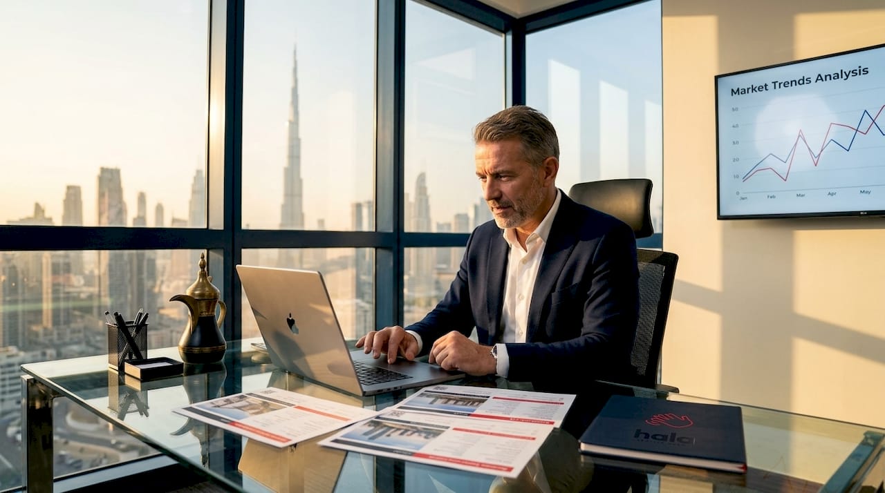 Real estate consultant reviewing property data