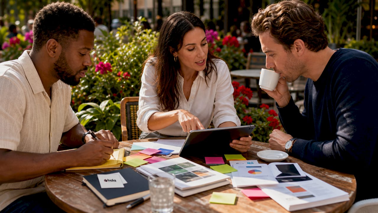 Team collaborating on brand analytics tools