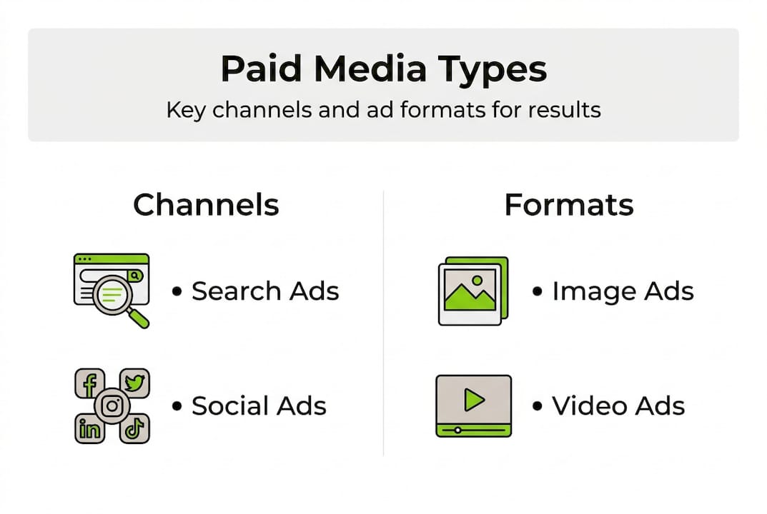 Infographic outlining paid media channel types