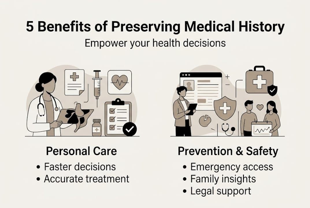 Infographic summarizing medical history benefits