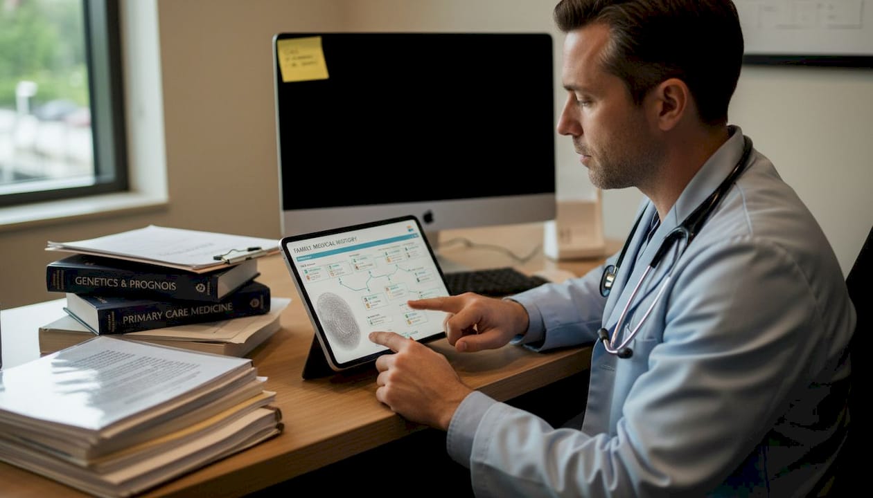 Doctor reviewing family medical history chart