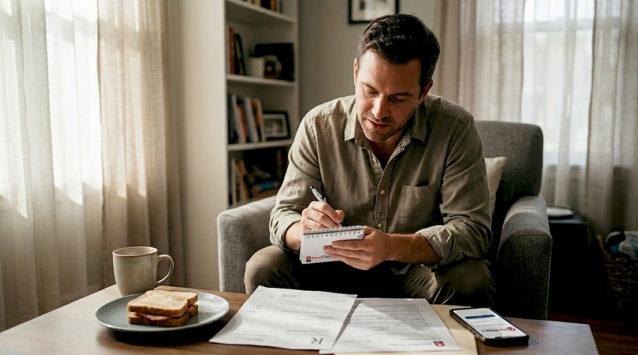 Patient reading discharge summary and prescription