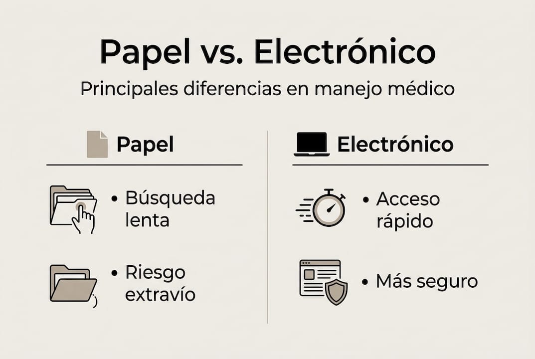 Infografía: principales diferencias entre la historia clínica en papel y el registro médico electrónico