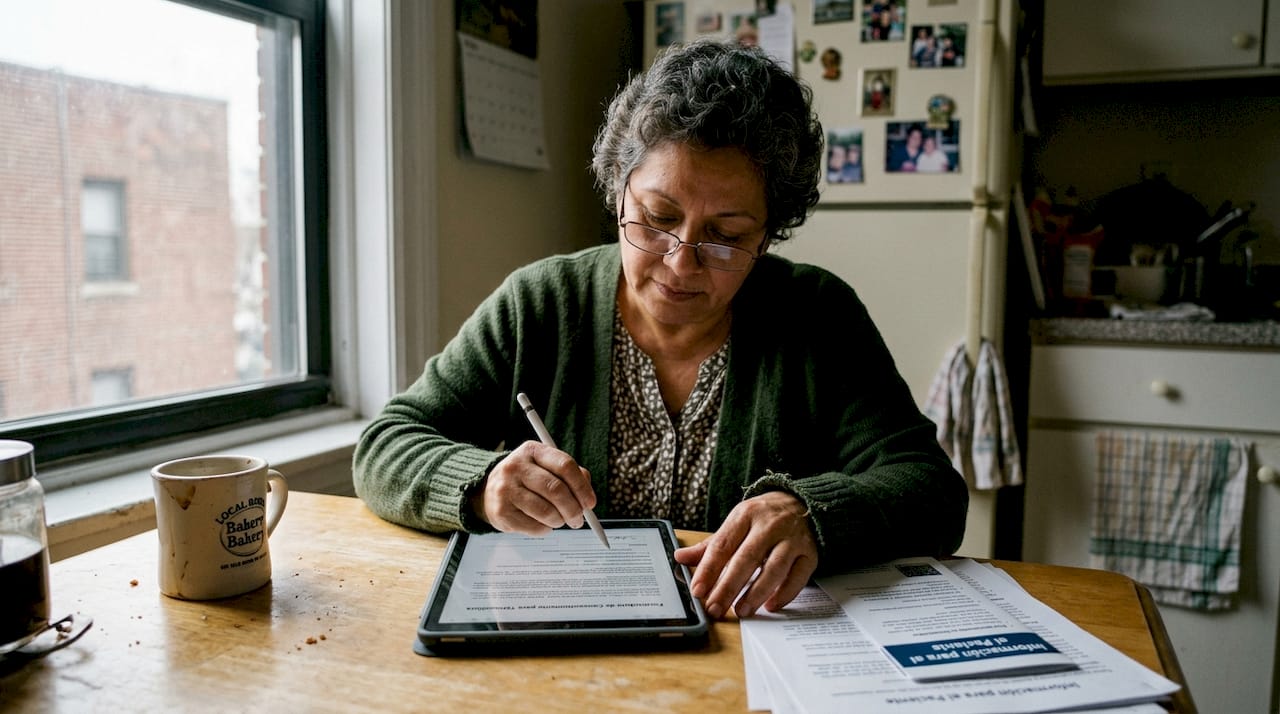 Paciente firmando el consentimiento médico desde su casa