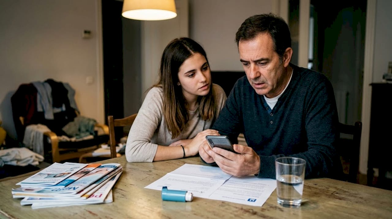 Una familia revisa los antecedentes médicos de un ser querido en medio de una situación de emergencia.
