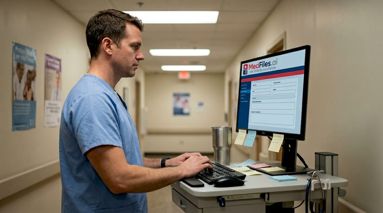 Nurse entering health data into EHR system