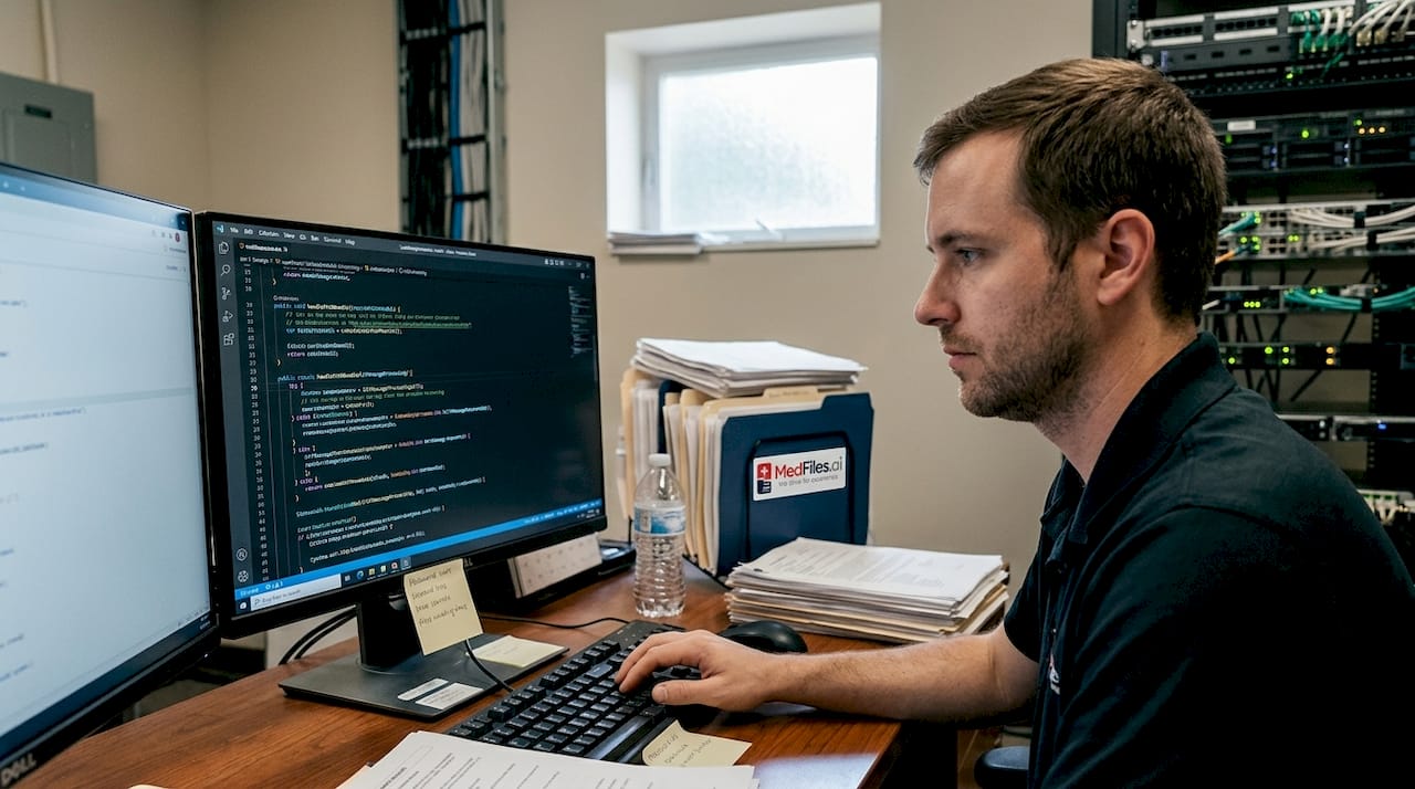 IT specialist verifying medical records software implementation