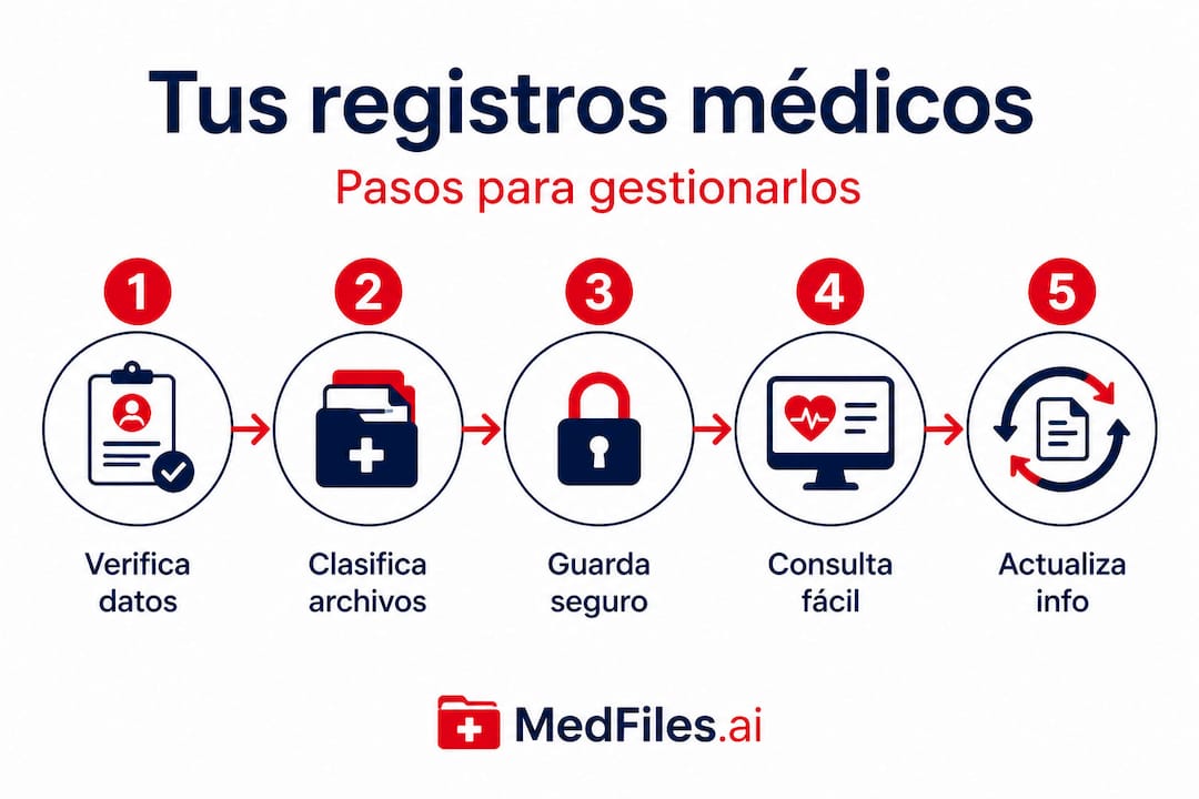 Infografía: guía práctica para organizar y manejar tus registros médicos personales