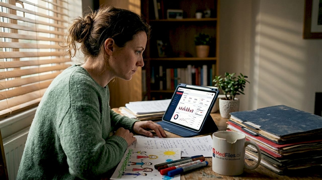 Parent using digital health app at home desk