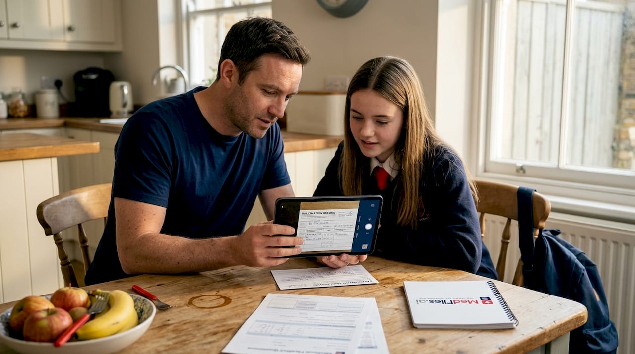 Father and daughter scan medical records