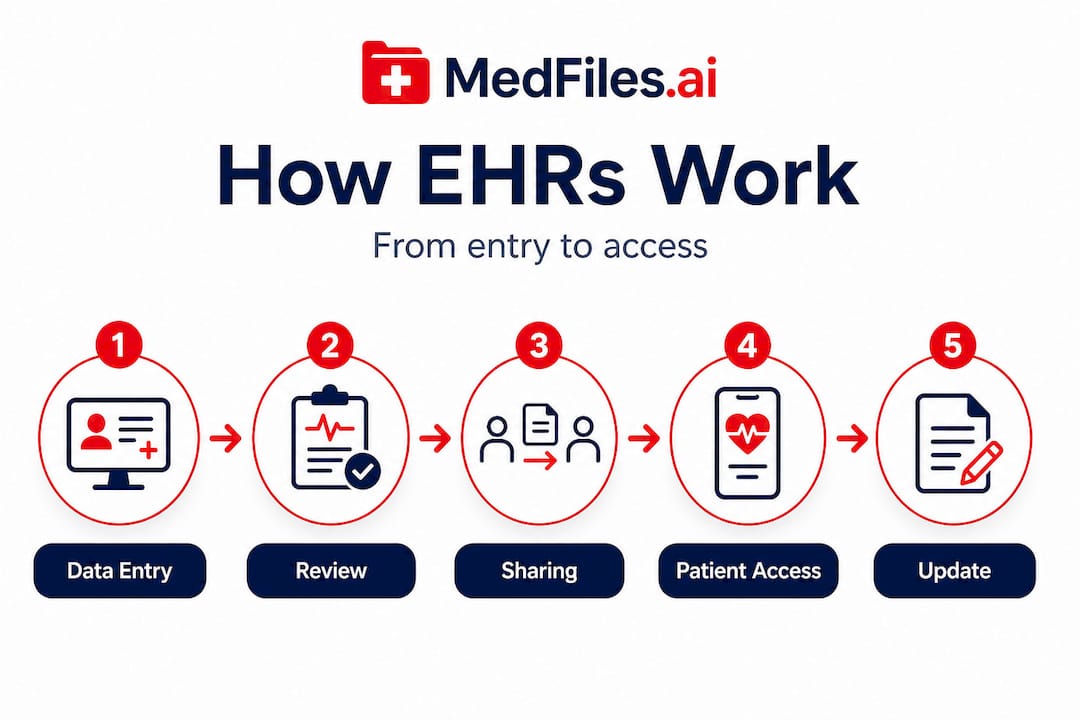 Infographic showing EHR process flow steps