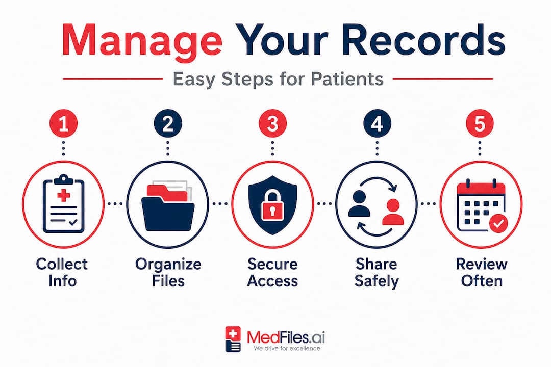 Step-by-step patient medical records management infographic