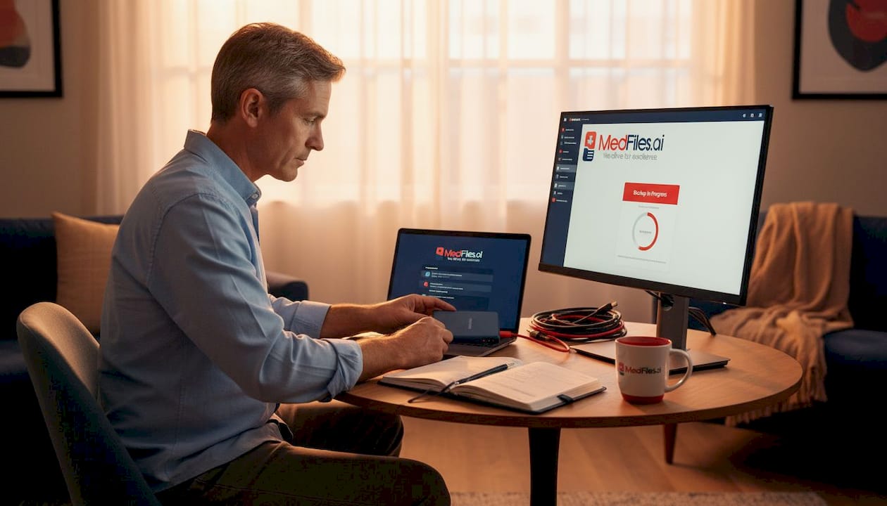 Man backing up health records to encrypted drive