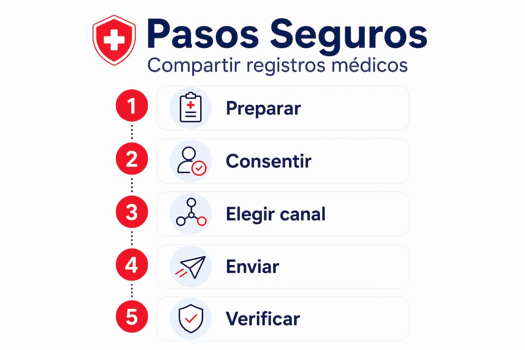Infografía: cómo compartir tus registros médicos de forma segura paso a paso