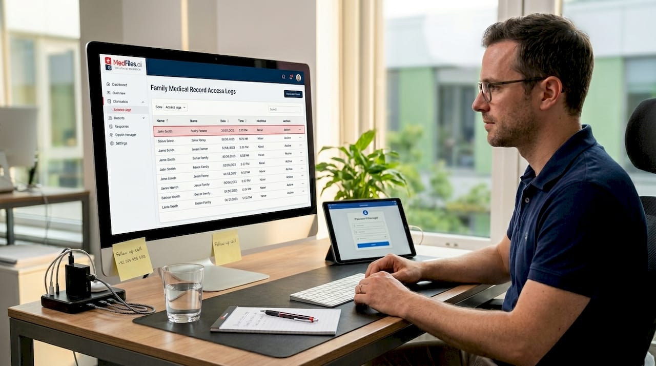Man reviewing secure family medical record settings