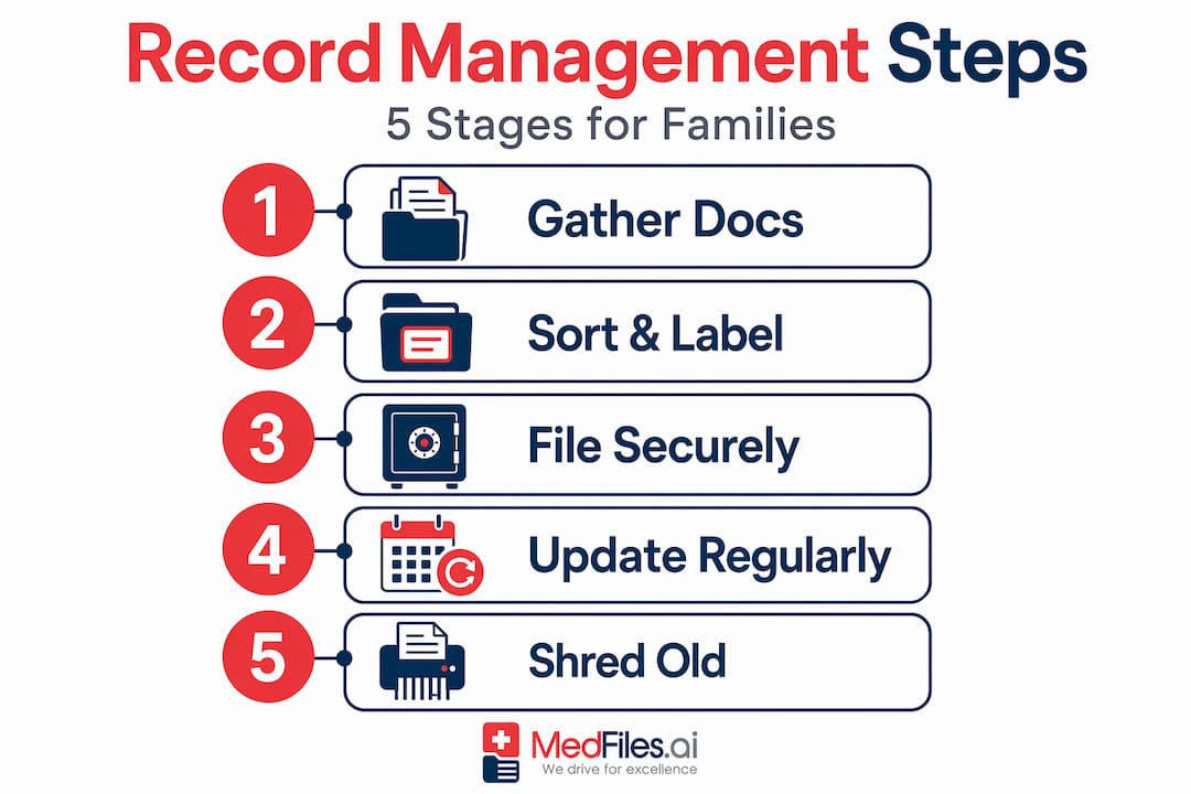 Infographic showing medical record management steps