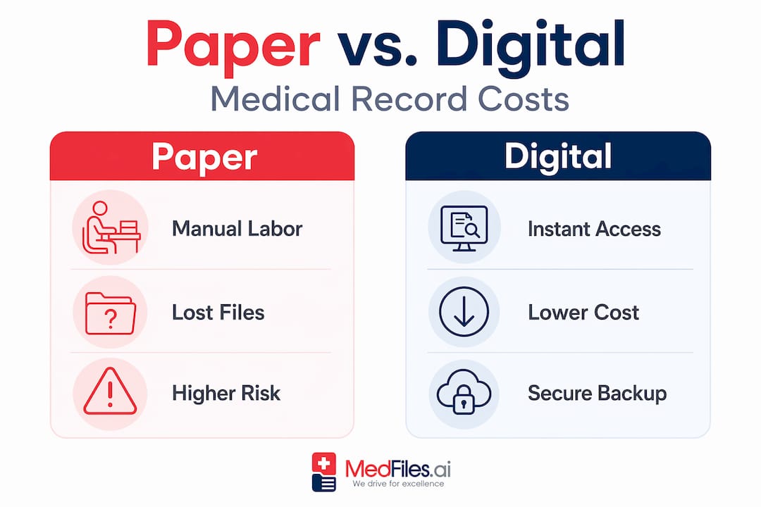 Infographic comparing paper and digital record costs