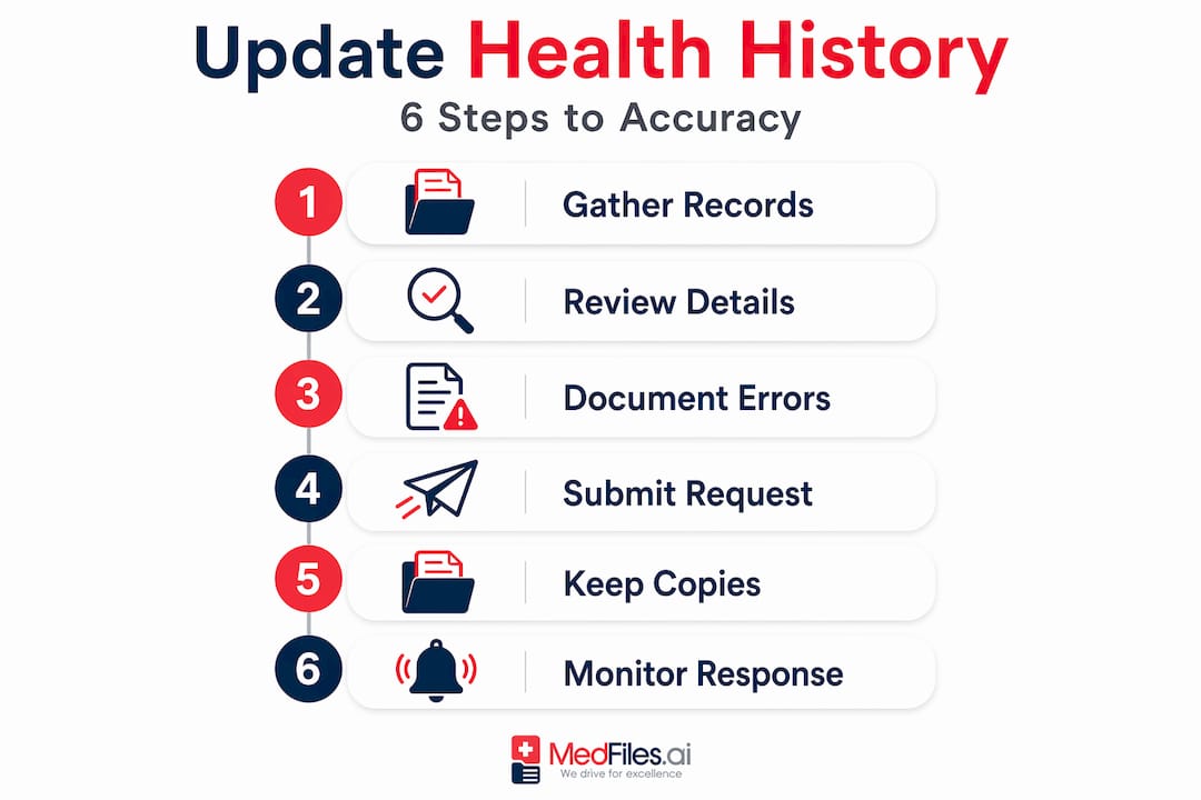Infographic showing six steps to update health history