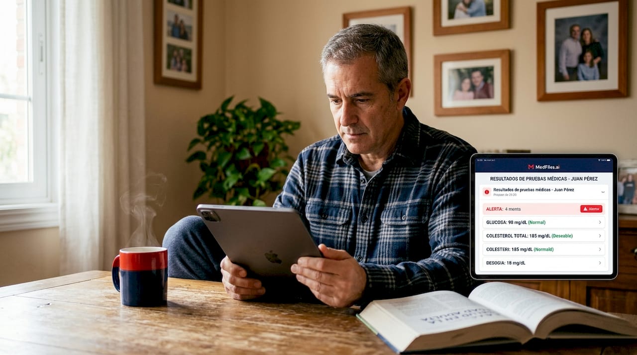 Paciente revisando los resultados médicos en una tablet