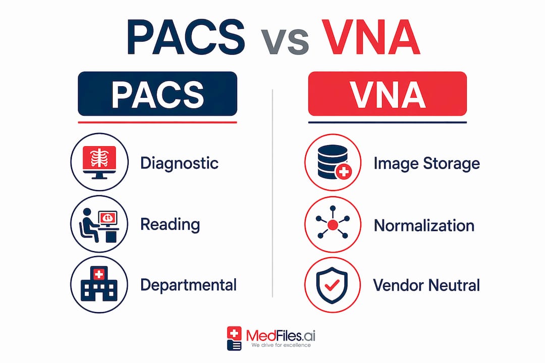 Infographic comparing PACS and Vendor Neutral Archive functions