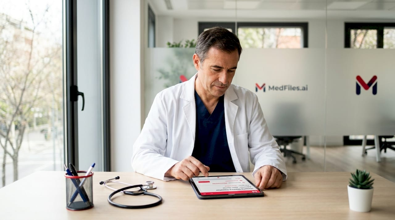 Médico consultando el historial familiar del paciente en formato digital