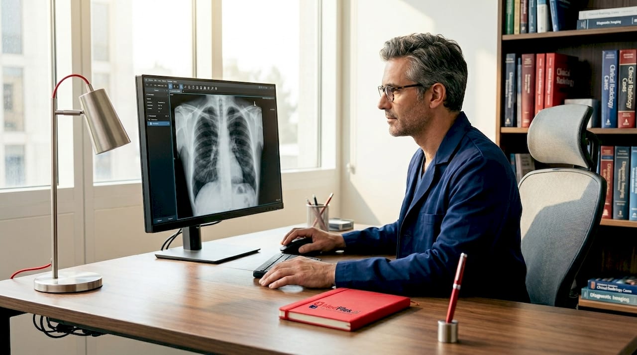 Radiologist examining digital X-ray scan