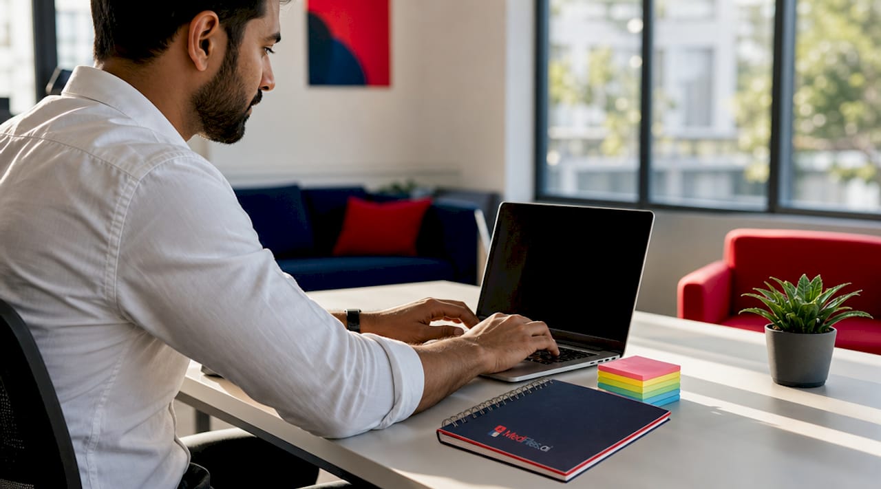 Hands typing on laptop for health data security