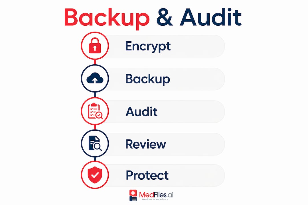 Infographic illustrating backup and audit logging steps