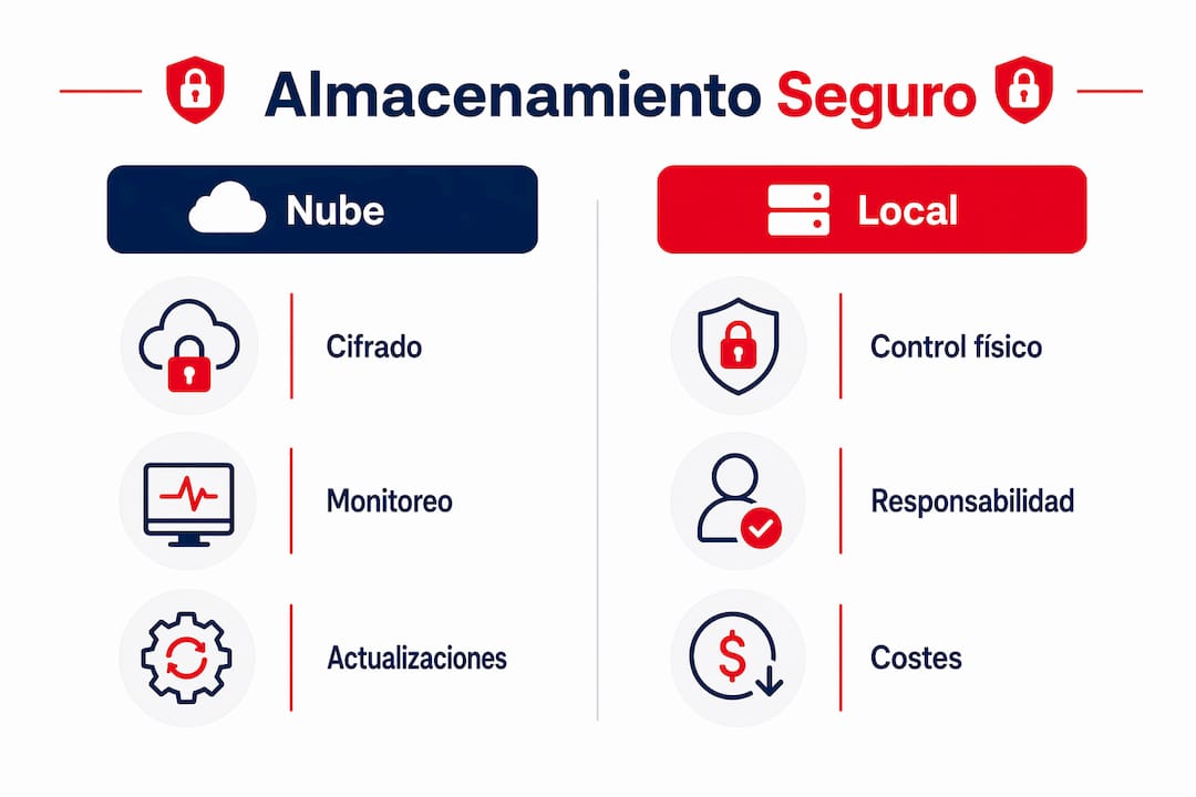 Infografía sobre las diferencias entre el almacenamiento en la nube y el almacenamiento local