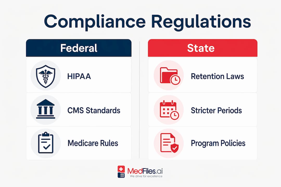 Infographic comparing federal and state medical compliance regulations