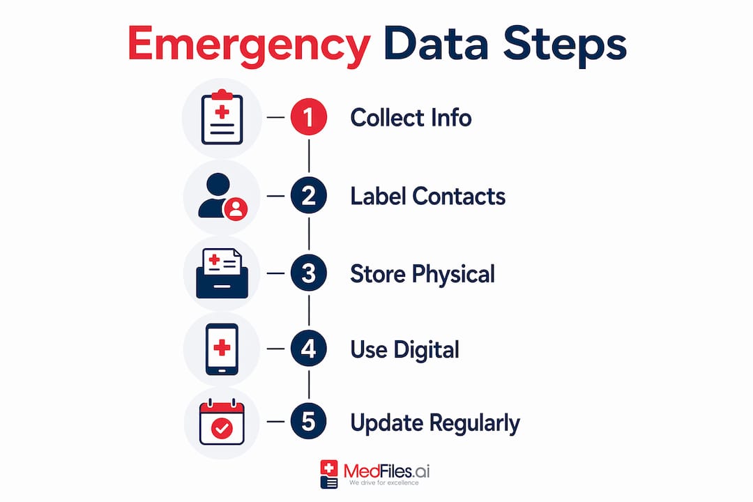 Infographic outlining steps to organize emergency health data