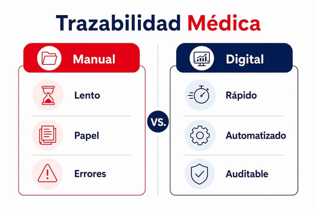 Infografía que muestra las diferencias entre la trazabilidad manual y la digital