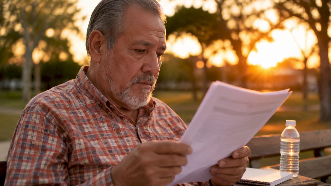 Un adulto revisa en casa un informe médico
