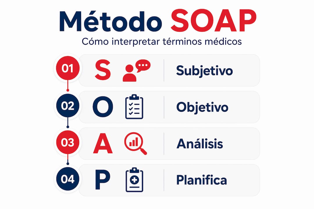Infografía sobre el método SOAP y los términos médicos más utilizados