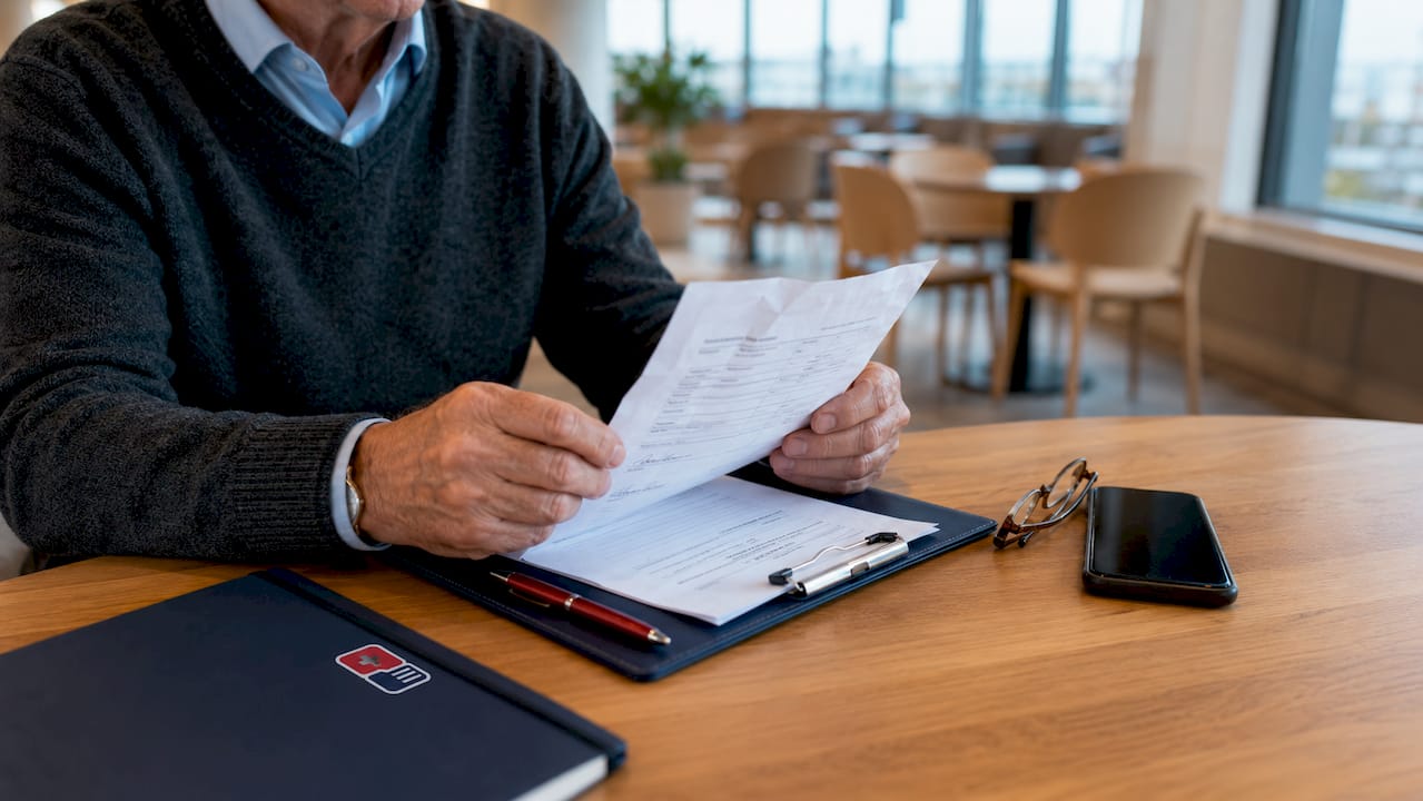 Senior man holding medical authorization form close-up