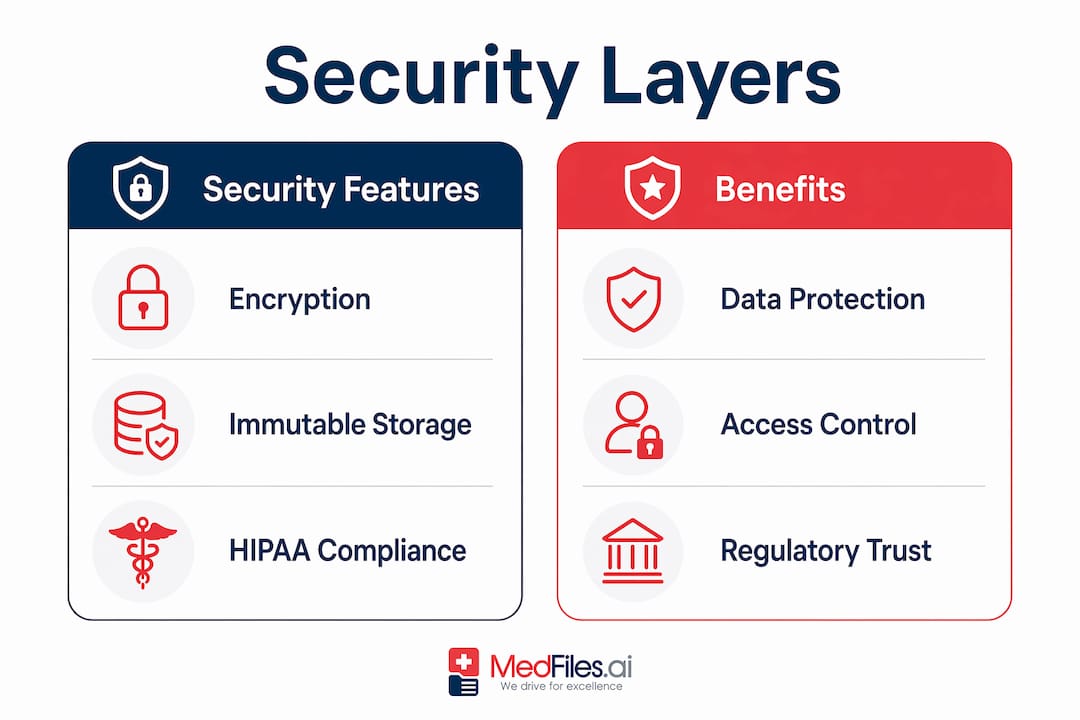 Infographic comparing security features and benefits of digital health vaults