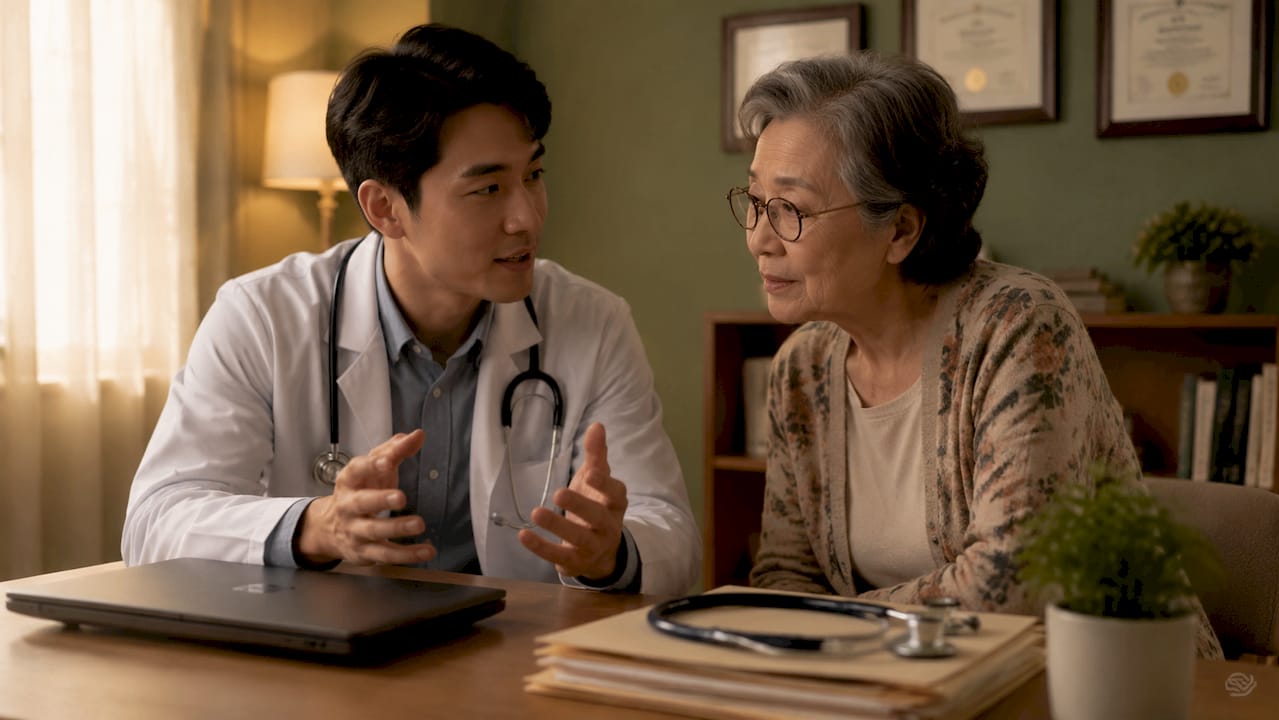 Doctor explaining digital records to patient