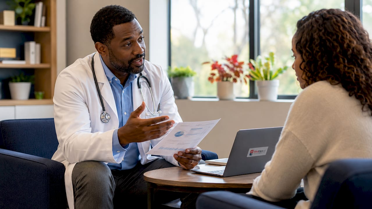 Doctor consulting patient in exam room