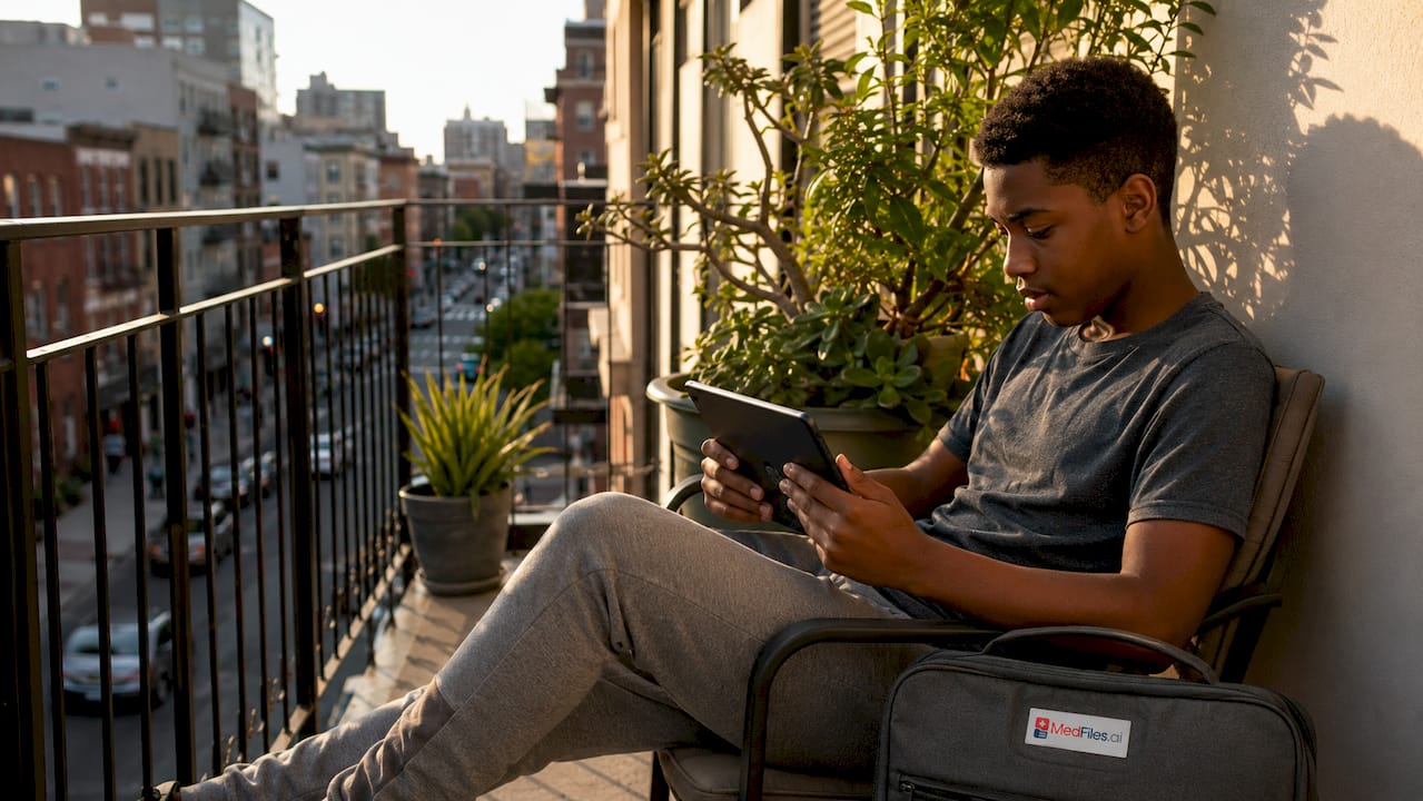 Teen using tablet to access family health records