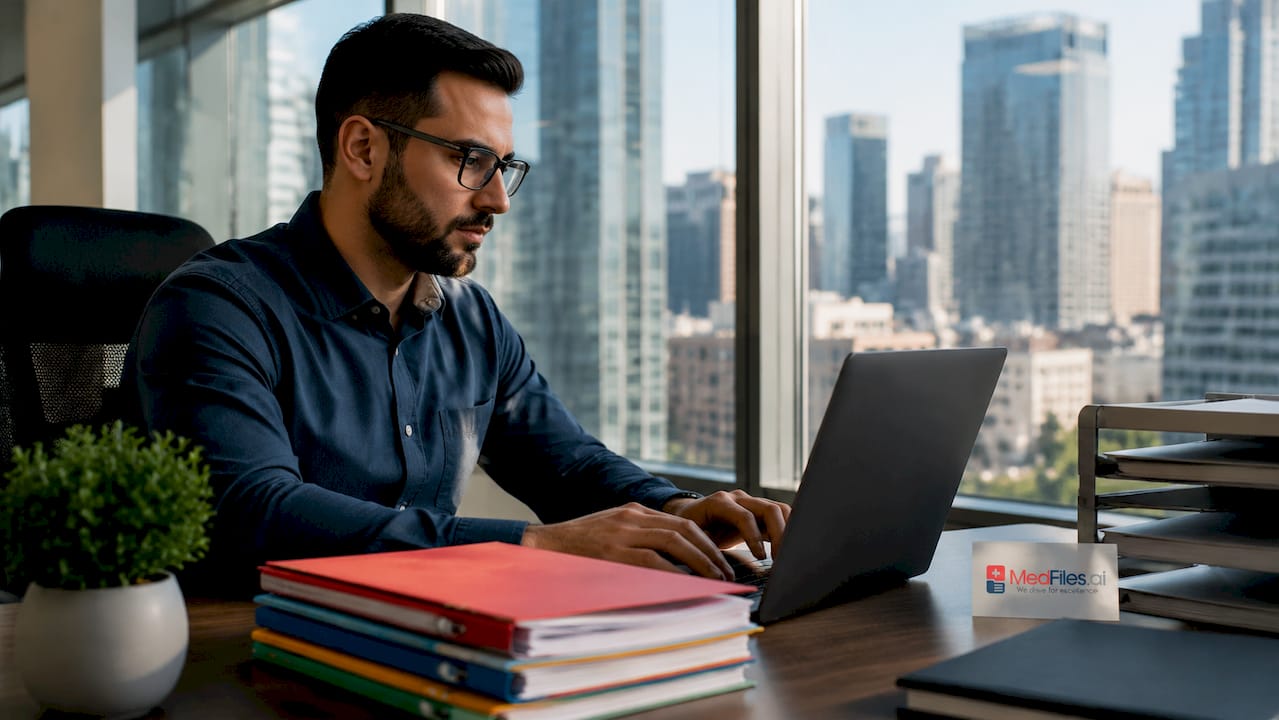 IT specialist securing telehealth records in server room