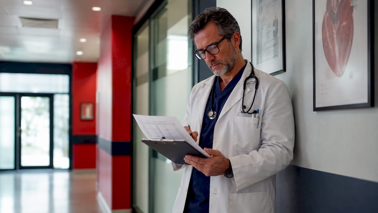Doctor examining patient data charts