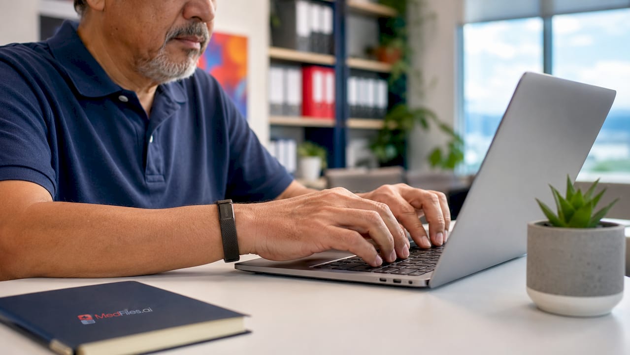 Hands typing on keyboard in server room